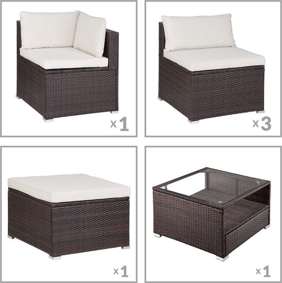Casaria Polyrattan Loungeset -Incl. Kussens Tafel - Bruin Crème