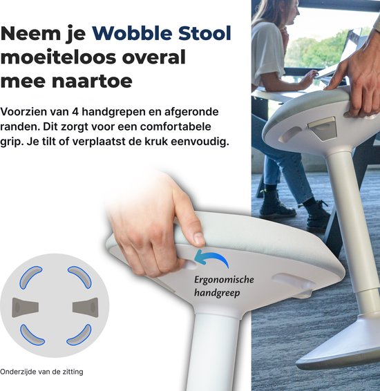 Backerz Wiebelkruk - Ergonomische Wiebel Stoel hoogte 55-80cm - Balanskruk - Zit Sta kruk - Zadelkruk Wit