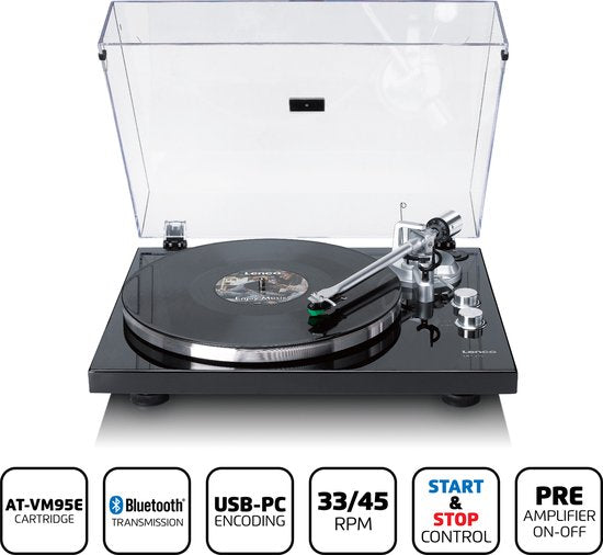 Lenco Platenspeler met Bluetooth - Metalen draaiplateau toonarm en contragewicht - Lenco Expertise lijn - LBT-215BK - Piano Black