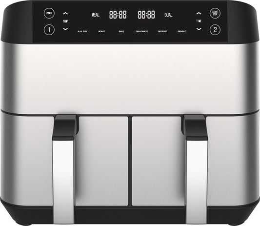 Niceey Dubbele Airfryer XXL - Twee Kookvakken - Dubbele Airfryer - 8.0 Liter - 2460 Watt - Hetelucht friteuse - Incl. Kookboek - Zilver