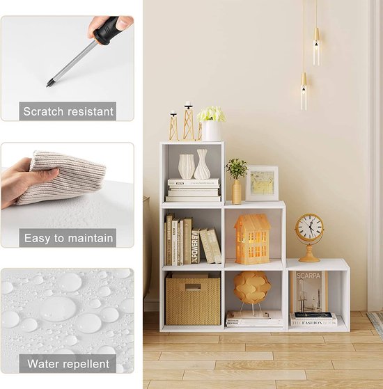 Woltu 6-vaks boekenrek – 90 x 90 x 30 cm – wit MDF – modulair en stijlvol