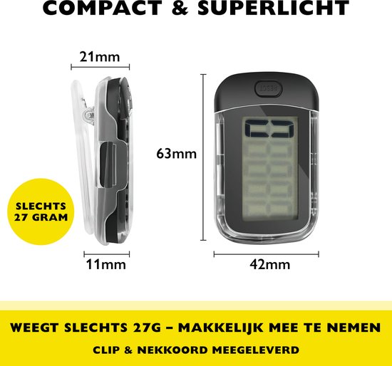 Zoluko Stappenteller – Incl. Batterij, Draagclip, Draagkoord en E-Book - 3D Technologie - Groot Scherm - Stappenteller Broekzak - Stappentellers - Activity Tracker - Activity Trackers - Stappenteller Clip - Pedometer - Zwart