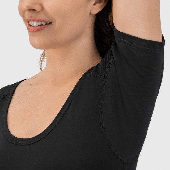 Anti Zweet Shirt - Fibershirts® - Ingenaaide Okselpads - Ondershirt - Zwart - Ronde Hals - Dames - Maat XL