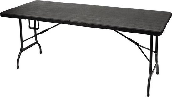 Perel Klaptafel, inklapbaar, weerbestendig, handgreep, houtlook, maximaal 100 kg, zwart