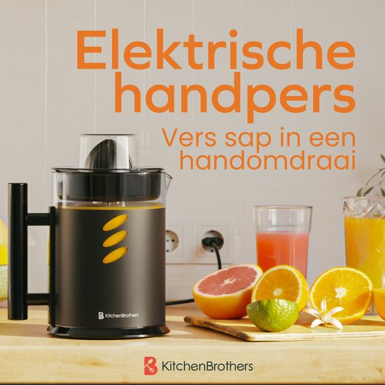 KitchenBrothers Citruspers - Handmatig - Met Uitloop en Handvat - 1L - Zwart