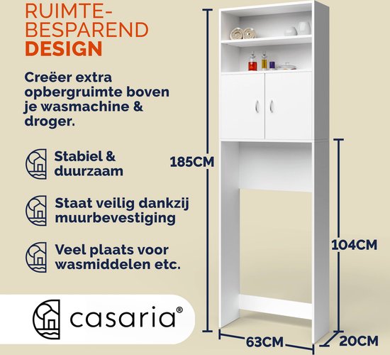 Casaria Wasmachine Kastje - 2 deuren 185x63x20cm - wit