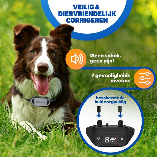 Vulpes Goods® Anti Blafband MAX - Opvoedingshalsband Zonder Schok - Anti Blaf Apparaat voor Kleine & Grote Honden - Waterdicht - Oplaadbaar - Vibratie en Audio - 3 Extra Halsbanden