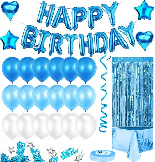 Feestio Ballonnen Verjaardag Versiering met Tafelkleed en Slingers - Helium - Blauw