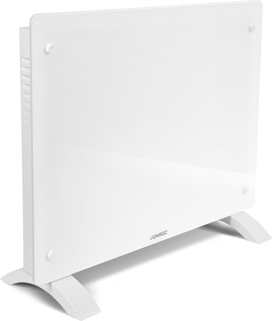 VONROC Luxe elektrische kachel - glazen paneel – 750W/1500W - Verwarmt ruimtes tot 18m2 - Bediening via app (via Wifi) of handmatig – Instelbare thermostaat en timer - Wit