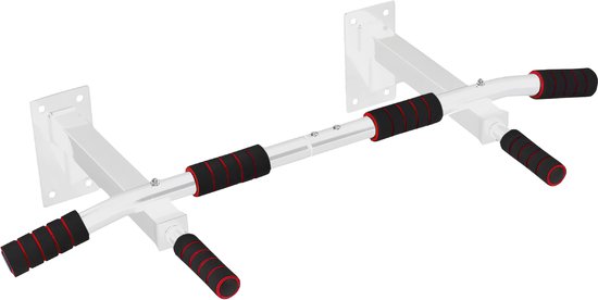 TTD® Premium Pull Up Bar - Pull Up Station - Optrekstang Wandmontage - Dip Station - Dip Bars - Thuis Sporten - Thuis Fitness - Premium materialen - Extra stevige montage onderdelen - Home workout - Wit/Rood