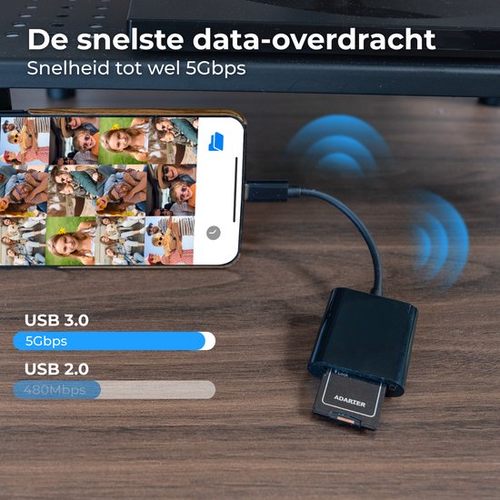 Nuvance SD Kaart Lezer - SD Kaartlezer USB C - Card Reader - Incl. Usb & 8-Pin Converters - Geheugenkaartlezer Micro SD - Zwart