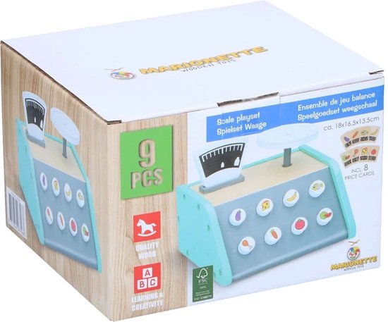 Marionette Wooden Toys Speelgoed Weegschaal - Met 9 Kaartjes - Leerspeelgoed - FSC Keurmerk - Hout