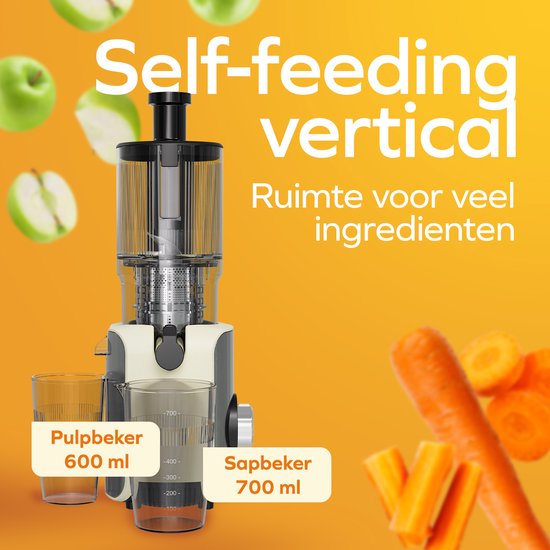 KitchenBrothers Slowjuicer - Verticaal - Juicer - Groenten en Fruitpers - 126 mm - 750 ml - Champagne