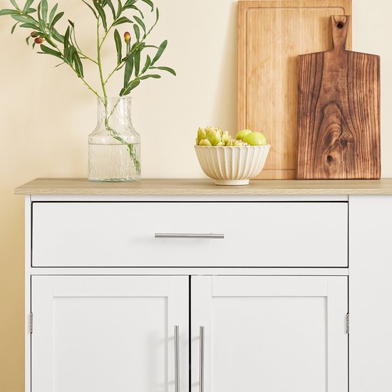 SoBuy Verrijdbaar Keukeneiland - Keuken Trolley - Keukenkast op Wieltjes - voor Eetkamer of Keuken, Wit 99x40x85 cm FKW133-WN