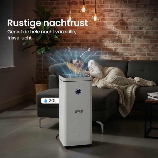 Gologi Luchtontvochtiger met App - Ontvochtigt Tot 20L Per Dag - Was-droog functie - Voor in huis - Geschikt Voor Kelder, Slaapkamer, Badkamer en Woonkamer - Dehumidifier - Vochtvreter Tegen Schimmel - Wit