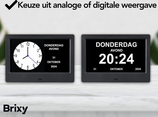Brixy Dementieklok - 24 Alarmfuncties - Incl. Afstandsbediening - Automatische Dimfunctie - Kalenderklok - Zwart
