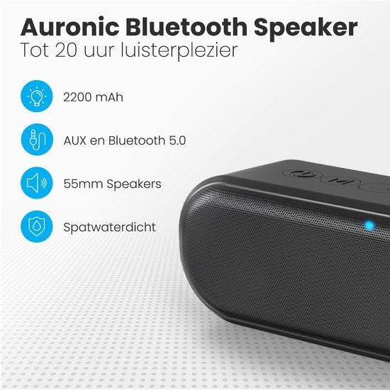 Auronic Bluetooth Speaker - Draadloze Muziek Box - 20 uur lang muziek luisteren - Extra Bass - Zwart