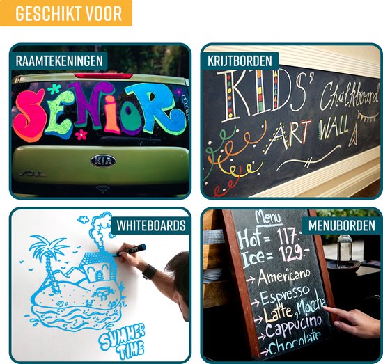 NAPI 12 Raamstiften - Afwasbaar - Krijtstiften voor Krijtbord & Raam - Omkeerbare Punt 3-6mm - Whiteboard Stiften - Whiteboardmarkers - Krijtstift Markers - Glasstiften - Krijtmarker - Porselein - Glas - 12 Kleuren