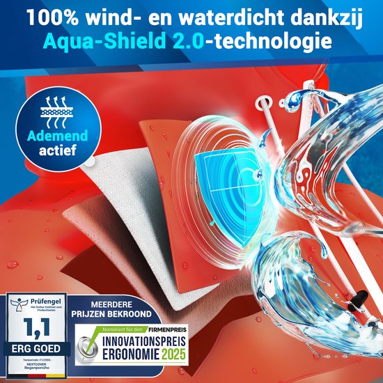 Nextcover Regenponcho Fiets voor Dames en Heren | Regencape met AquaShield 2.0 Technologie, Winddicht & Waterdicht | Ideaal voor Fietsen, Wandelen en Vissen | Fietsponcho Volwassenen Unisex Pasvorm | Poncho