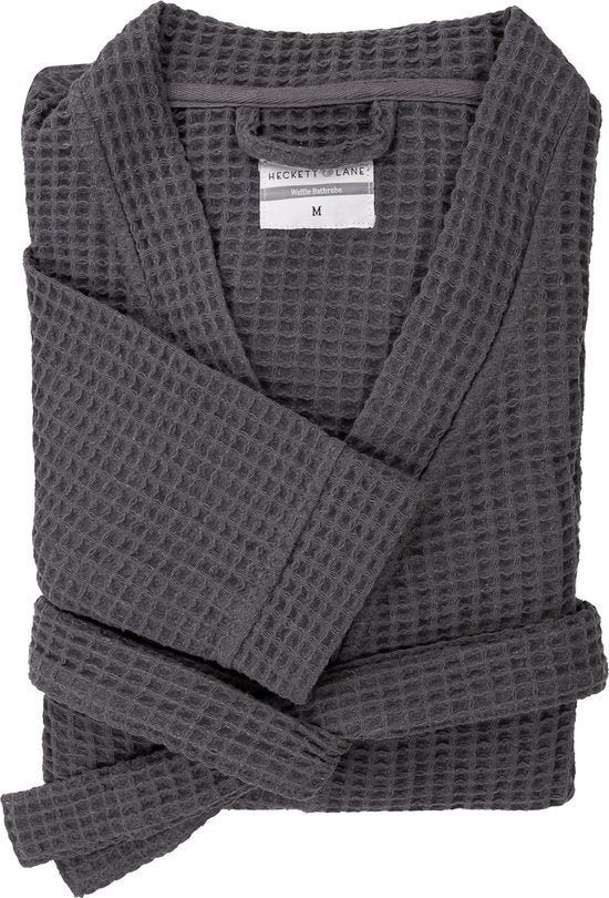 Heckettlane Badjas Wafel - Kamerjas voor Dames en Heren - L - Ochtendjas van Katoen - Geschikt voor de Sauna - Grijs