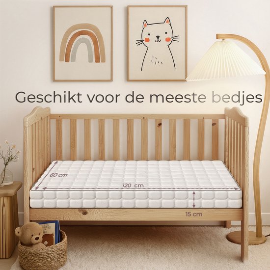 CozySense® Baby Matras 60x120 - Ledikant - Voor Baby’s & Peuters - 100% Katoenen Hoes - Waterdicht & Hypoallergeen - Drukverlagend Gel Traagschuim