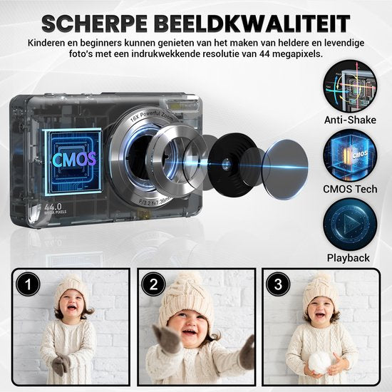 K&L Digitale Camera - Fototoestel - Fotocamera - Compact Camera - Vlog Camera - Voor Kinderen - Inclusief 32GB - NL Software