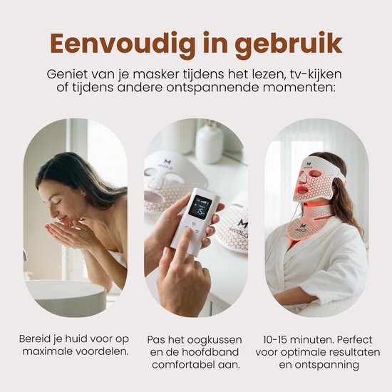 Mvolo® LED Gezichtsmasker - Professioneel Red Light Therapy Masker met Halsmasker - Infrarood Lichtmasker 4 Golflengten - Draadloos - Huidverzorging
