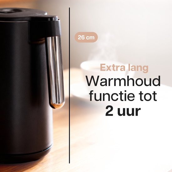 HomeShift® Waterkoker met Temperatuurregeling - Warmhoudfunctie - Dubbelwandig - Elektrisch - 1,7 Liter - 2200W - Zwart