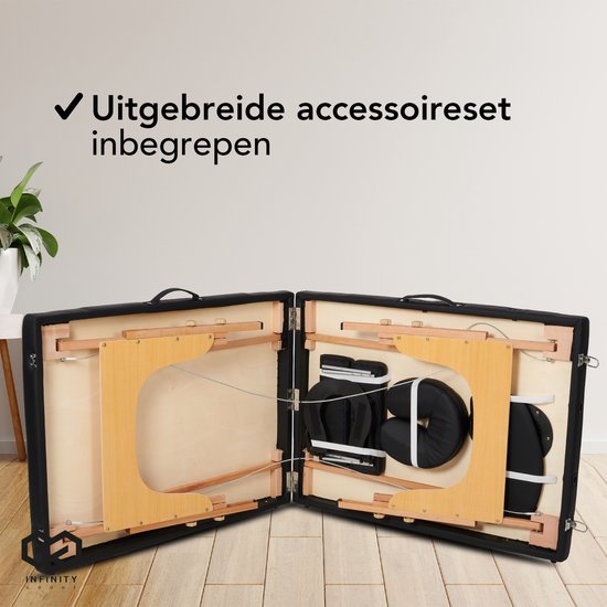 Infinity Goods Massagetafel - Inklapbaar - 250KG Draagvermogen - 8 Hoogtestanden - Incl. Opbergtas - Behandeltafel - Zwart