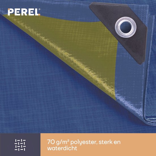 Perel Dekzeil, 12 ringen, versterkte hoeken, rechthoekig, blauw/groen, 70 g/m², 2 x 4 m