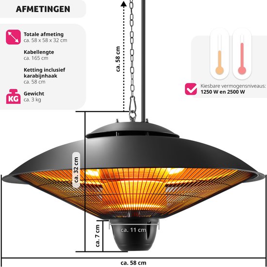 tectake® - Hangende infraroodstraler - plafondverwarmer - infraroodstraler voor buiten en binnen - elektrische verwarming - plafondverwarmer voor terras
