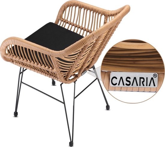 Casaria Poly Rieten Stoelen – 2 Stuks – Naturel – Comfortabel - Weerbestendig