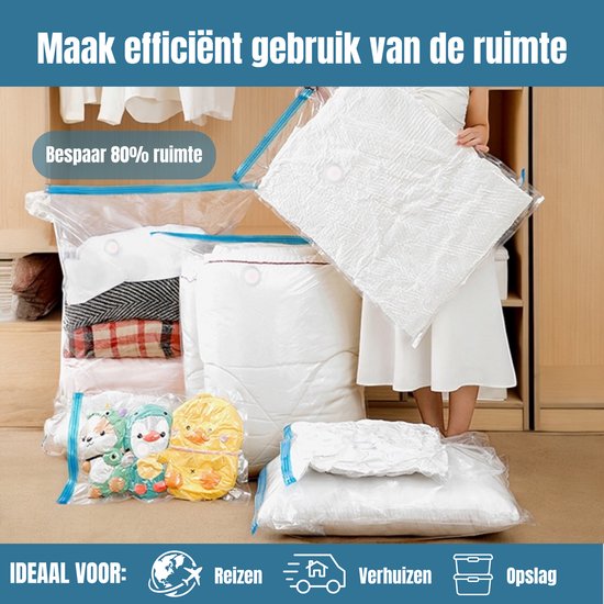 Travelly® Vacuümzakken & Reiszakken Set – Kleding Opbergen & Reizen – Luchtdicht – Inclusief Pomp - Herbruikbaar – Ruimtebesparend – Set van 24 – Transparant