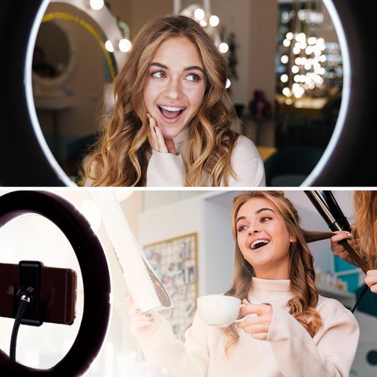 Studio ME Ringlamp met Statief 10 inch - Zwart - Ring Light - 30 Lichtstanden - Incl. Afstandsbediening & Mini Tripod - Ringlight - Ringlampen