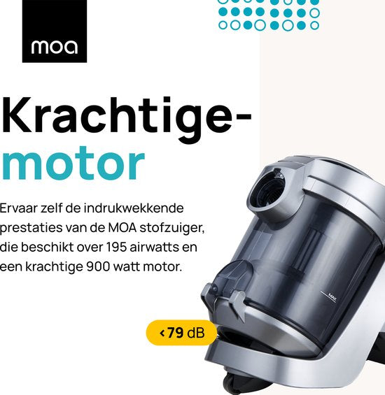 MOA Stofzuiger Zonder Zak - Inclusief HEPA H13 Filter - Combi Zuigmond - Stofzuiger - 900W - Grijs