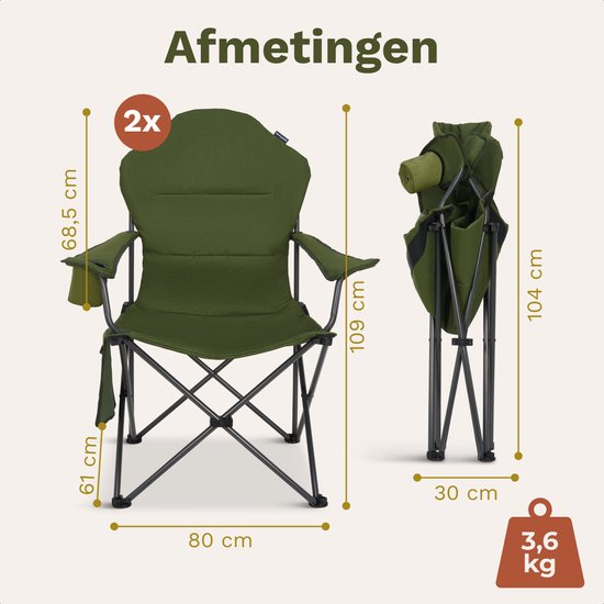 TRVLMORE Campingstoelen XXL - Opvouwbaar - 2-Pack - 160KG Draagvermogen - Incl. Draagtas - Klapstoel - Visstoel - Kampeerstoel - Vouwstoel - Groen