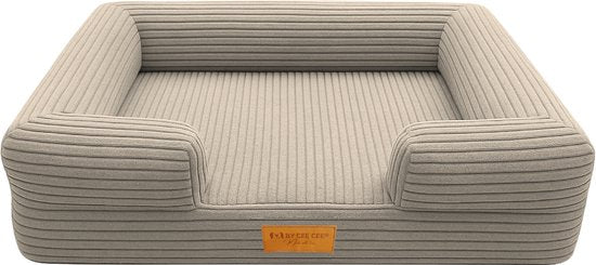 By Cee Cee Orthopedische Hondenmand – Hondenbed – Ribstof - Voor Kleine Honden - Mokka Taupe - 80x55 cm