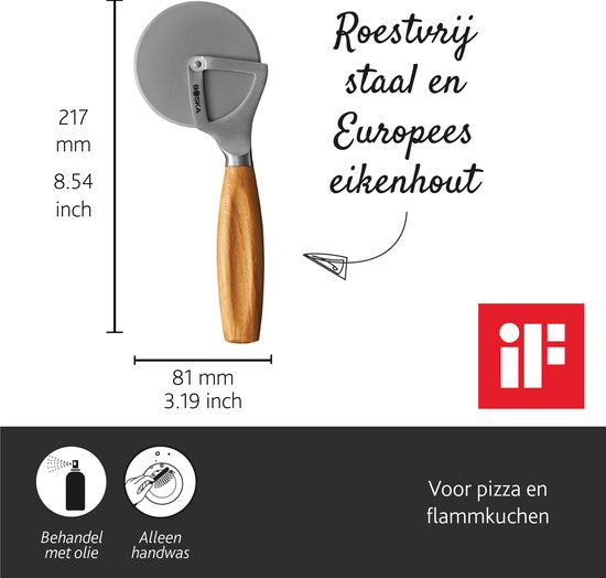 Boska Pizzasnijder Oslo+ - Non-stick BSF™ - Stabiel - Eikenhout & RVS