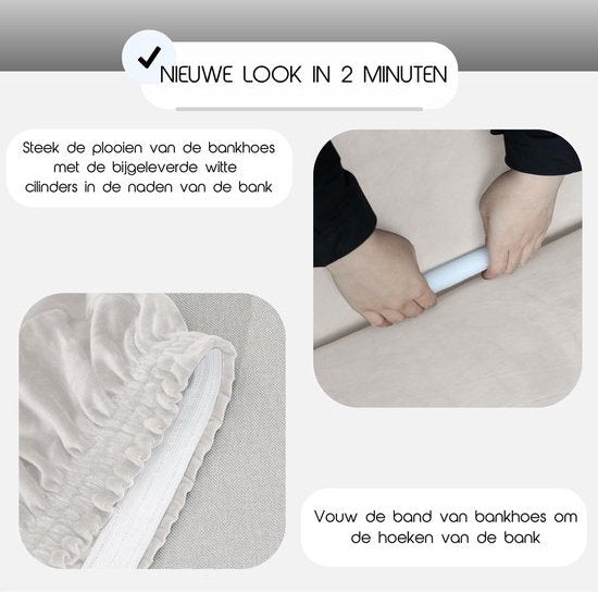 Hilvard - Bankhoes 2 zitsbanken - (145 - 175 cm) - Ivoor - Velvet - Stretch - Bankbeschermer - Meubelhoes - Tegen beschadigingen en vlekken - Zetelhoes - Zetelovertrek