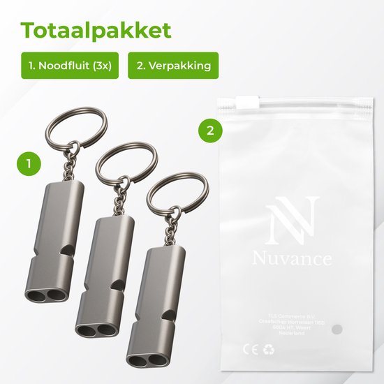 Nuvance Noodfluit - Fluit voor Noodsituaties en Survival - Fluitje met Hoge Decibel - 120dB - Noodfluitje bij Ramp - 3 stuks