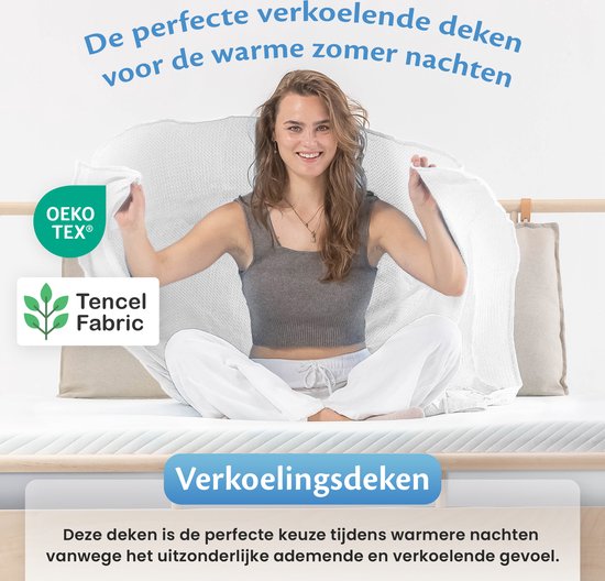 EL-Life Koeldeken 200x200 cm - 100% Bio-Tencel - Zelfkoelende deken - Cooling blanket - Zomerdekbed - Zomerdeken - Parelwit