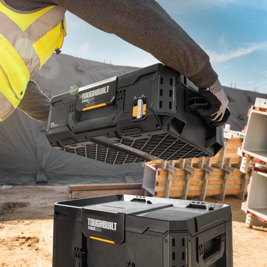 Toughbuilt StackTech Set Gereedschapskist Opbergruimte met wielen 3 st. ( TB-B1S3-B70R ) IP65 + 2x StackTech Gereedschapskist Zwart