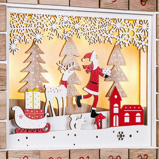 Spielwerk – Adventskalender - LED - Kerstman - MDF