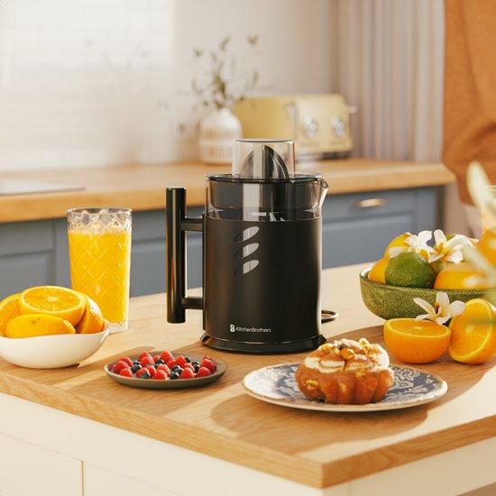 KitchenBrothers Citruspers - Handmatig - Met Uitloop en Handvat - 1L - Zwart