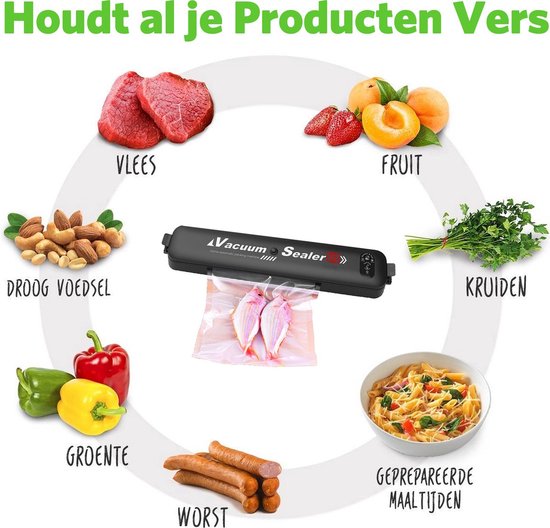 BestHome – Vacumeermachine – Inclusief 15 Vacumeerzakken – Voorzien Van 4 Standen En LED Bedieningspaneel En BPA-Vrij Design – Voor Voedselbewaring En Sous-Vide – Zwart Kunststof