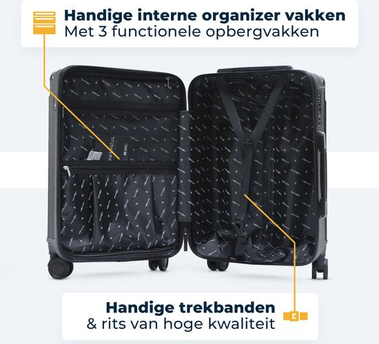 Pathsail® Handbagage Koffer 40L x 55CM - ABS - Lichtgewicht Trolley - Incl. TSA slot & Spinner wielen - Zwart