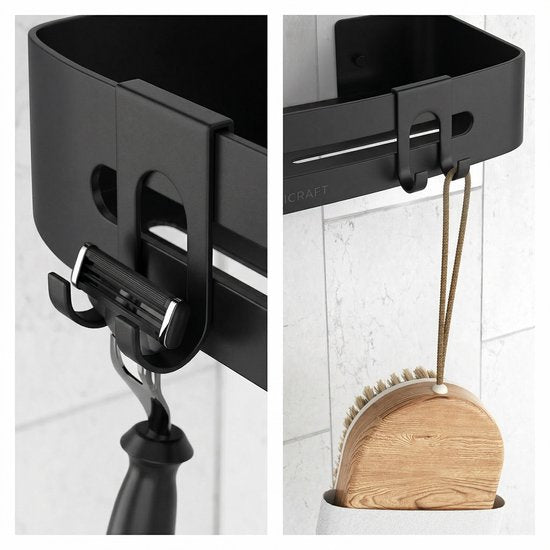 Sanicraft® Doucherekje - Zonder Boren - Geschikt voor elk type Muur - Hangend - Roestvrij - 2 Stuks - Zwart