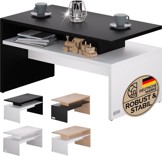 Casaria Salontafel – Opbervak 92x51x48cm Krasbestendig – Wit Zwart