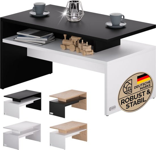 Casaria Salontafel – Opbervak 92x51x48cm Krasbestendig – Wit Zwart