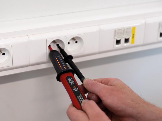 Velleman Tweepolige spanningstester, voor AC en DC, CAT III, van 12 tot 400 V, led-display, polariteitsaanduiding, nauwkeurig, voor binnen en buiten, zwart/rood